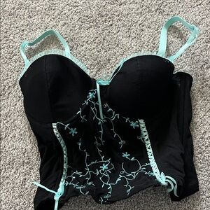 Native Black and Mint Floral Embroidered Bra